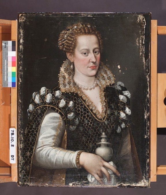 Post-restoration view of &#039;Isabella de’ Cosimo I de Medici,&#039; circa 1570–74, attributed to Allesandro Allori.