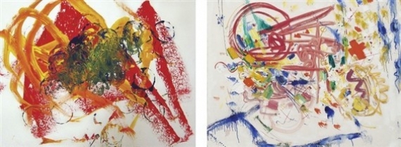 The image on the left was drawn by 4-year-old Jack Pezanosky. The image on the right shows a work by Abstract Expressionist Hans Hoffmann.