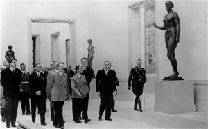 Adolph Hitler and Joseph Goebbels at the 1938 Nazi Art Exhibition.