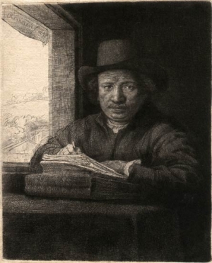Rembrandt&#039;s &#039;Self Portrait Drawing at a Window,&#039; 1648.