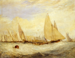 J.M.W. Turner&#039;s &#039;East Cowes Castle, the Seat of J. Nash, Esq. the Regatta Beating to Windward,&#039; 1828.