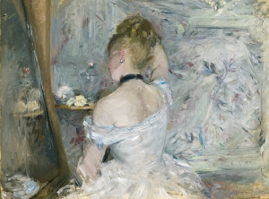 Berthe-Marie-Pauline Morisot (1841–1895), &#039;Woman at Her Toilette,&#039; ca. 1875–1880. Oil on canvas, 23¾ x 31⅝ inches.