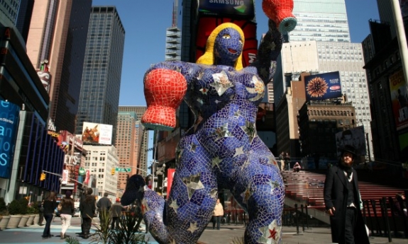 Star Fountain, by late French artist Niki de Saint Phalle, one of the works on display in Times Square this week.