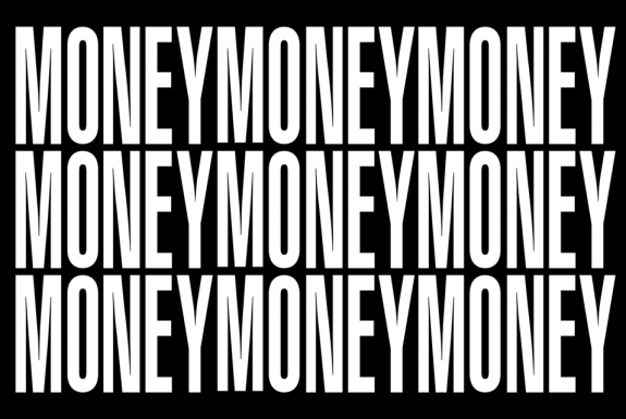 Barbara Kruger, Untitled (Money money money), 2011. Inkjet print on vinyl, 214 x 339.7 x 5.7 cm. Solomon R. Guggenheim Museum, New York, Gift, Theodor and Isabella Dalenson, 2011 .