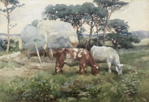 The undated, untitled Alfred Munnings watercolor.