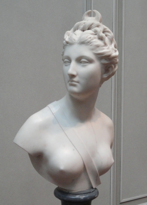 A marble bust by Jean-Antoine Houdon.
