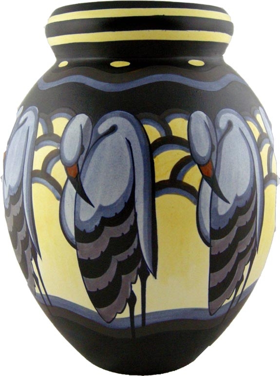 Boch Freres Keramis vase, circa 1930. Signed by Charles Catteau, 13.5 inches tall.