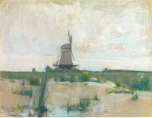 John Henry Twachtman (American, 1853-1902) The Windmill. Signed J. H. Twachtman. (ll), pastel on paper, 19 3/4 x 25 1/2 inches.