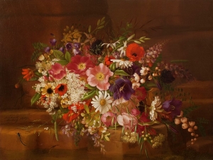    Adelheid Dietrich (1827-1891) Still Life with Flowers, 1869. Oil on canvas, 13 ¾ x 17 in. Signed and dated lower left. Offered by Godel &amp; Co. Fine Art.