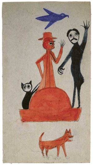 Bill Traylor&#039;s &#039;Untitled (Figure Construction with Waving Man),&#039; circa 1854–1949.