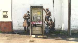 The Banksy painting in Cheltenham, Gloucestershire.