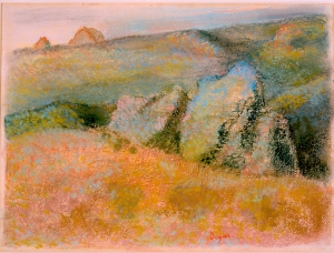 Edgar Degas&#039; &#039;Landscape with Rocks.&#039; Pastel over monotype, High Museum of Art.