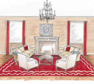 A rendering of Cullman &amp; Kravis&#039; living room at the 2015 Sotheby&#039;s Designer Showhouse.