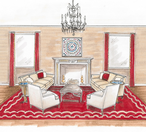 A rendering of Cullman &amp; Kravis&#039; living room at the 2015 Sotheby&#039;s Designer Showhouse.