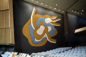 A Fernand Léger mural in the U.N.&#039;s General Assembly Hall.